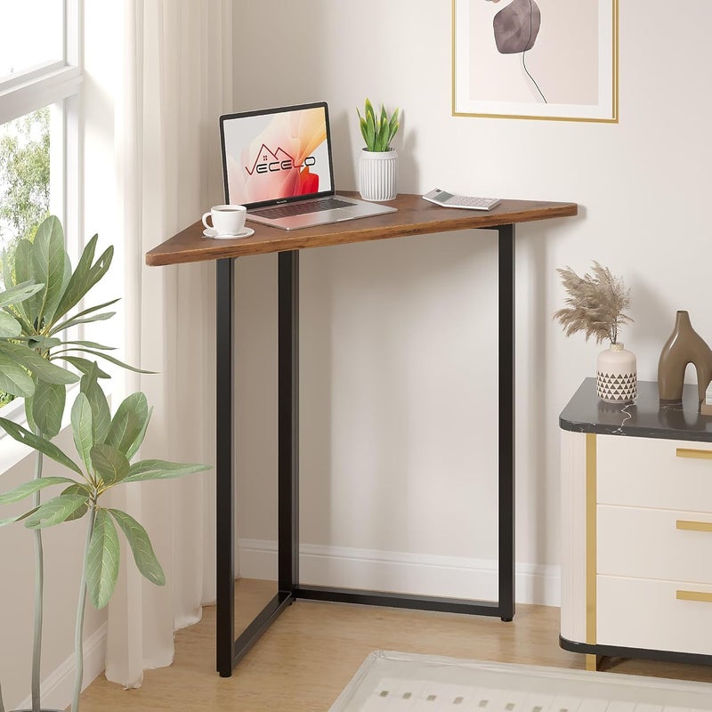 VECELO Corner Shelf, End Side Tables, Triangle Shelves with Metal Frame for Small Space, Living Room, Kitchen, Bathroom - Image 2