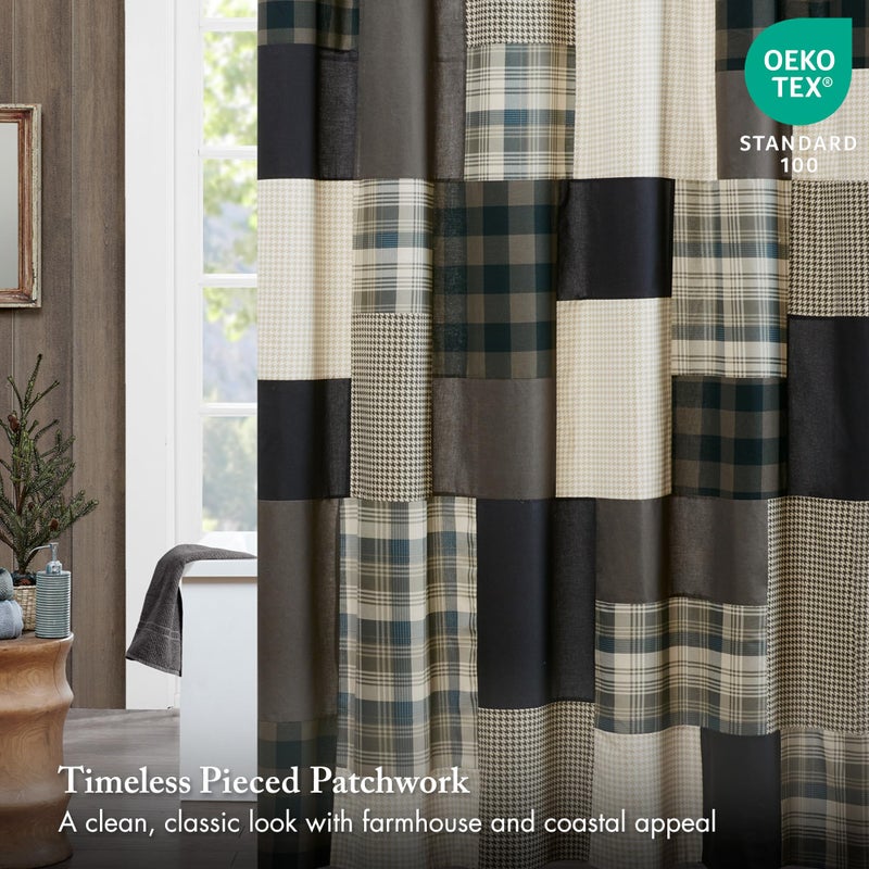 Woolrich John Rich & Bros. Woolrich Winter Hills Cotton Shower Curtain, Plaid Lodge/Cabin Shower Curtains for Bathroom, 72 X 72, Tan - Image 2