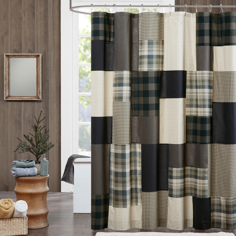Woolrich John Rich & Bros. Woolrich Winter Hills Cotton Shower Curtain, Plaid Lodge/Cabin Shower Curtains for Bathroom, 72 X 72, Tan - Image 1
