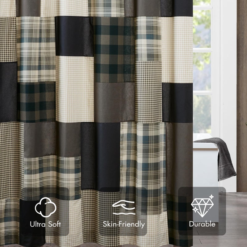 Woolrich John Rich & Bros. Woolrich Winter Hills Cotton Shower Curtain, Plaid Lodge/Cabin Shower Curtains for Bathroom, 72 X 72, Tan - Image 5