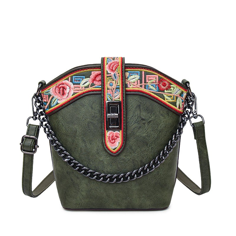 Shoulder Bag Retro Chinese Style Embroidered Soft Leather Casual Crossbody Bag Ethnic Style Casual Commuting Texture Bag for Women