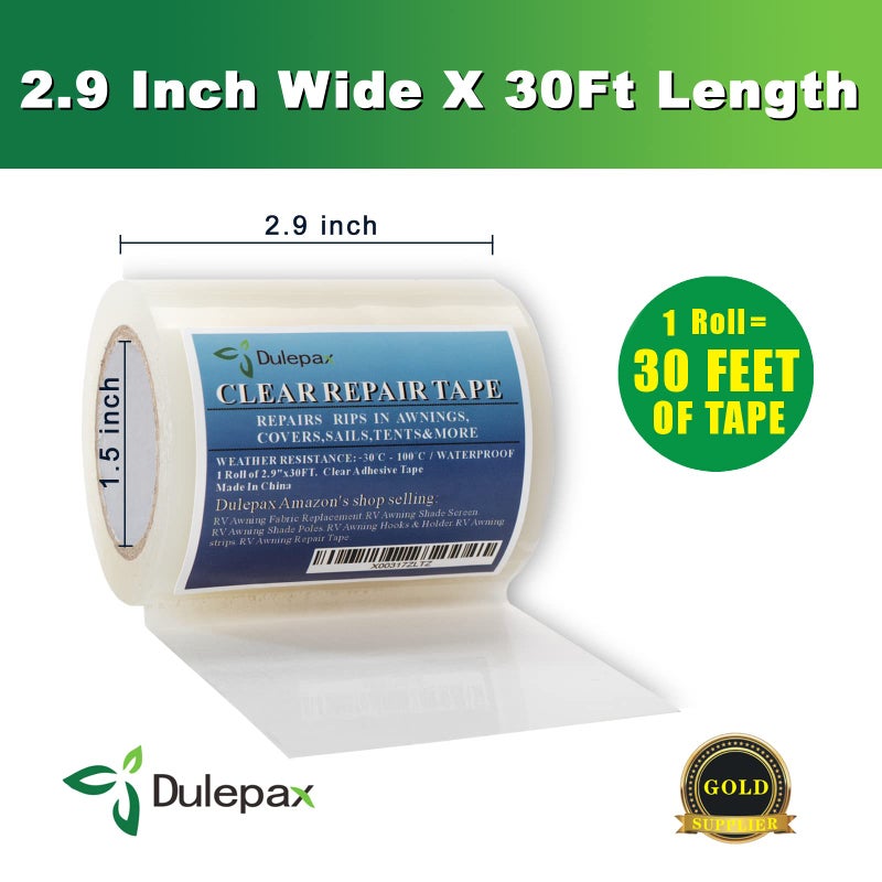 Dulepax شريط إصلاح خيمة دوليبكس، شريط إصلاح مظلة، إصلاح أغطية القوارب، مجموعة إصلاح أغطية RV، إصلاح قماش، مجموعة رقع قماش، شريط شراع إلخ... 1 لفة بطول 30 قدم × 2.9 إنش - Image 4