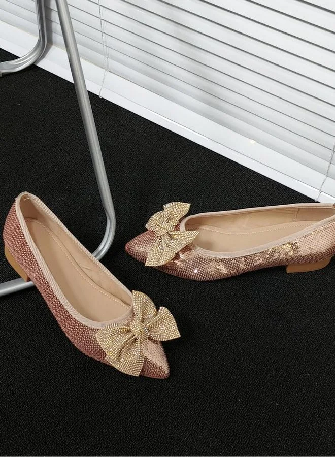 تايك تو حذاء فلات وردي مزين بالترتر وتفاصيل فيونكة