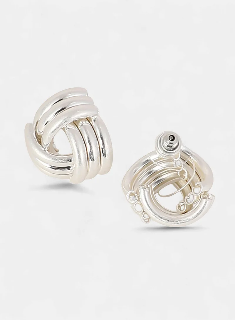 SOHI Small Ribbed-Intertwine Artificial Stud Earring Jewellery