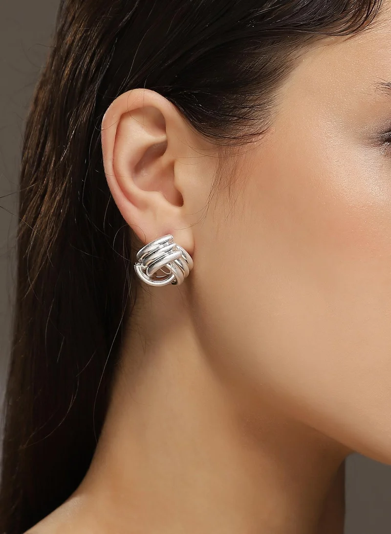 SOHI Small Ribbed-Intertwine Artificial Stud Earring Jewellery