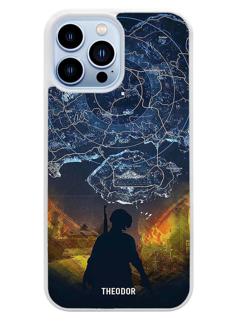 Theodor Protective Case Cover For APPLE IPHONE 14 Pro Max Pubgy Map (White Bumper) - Image 1