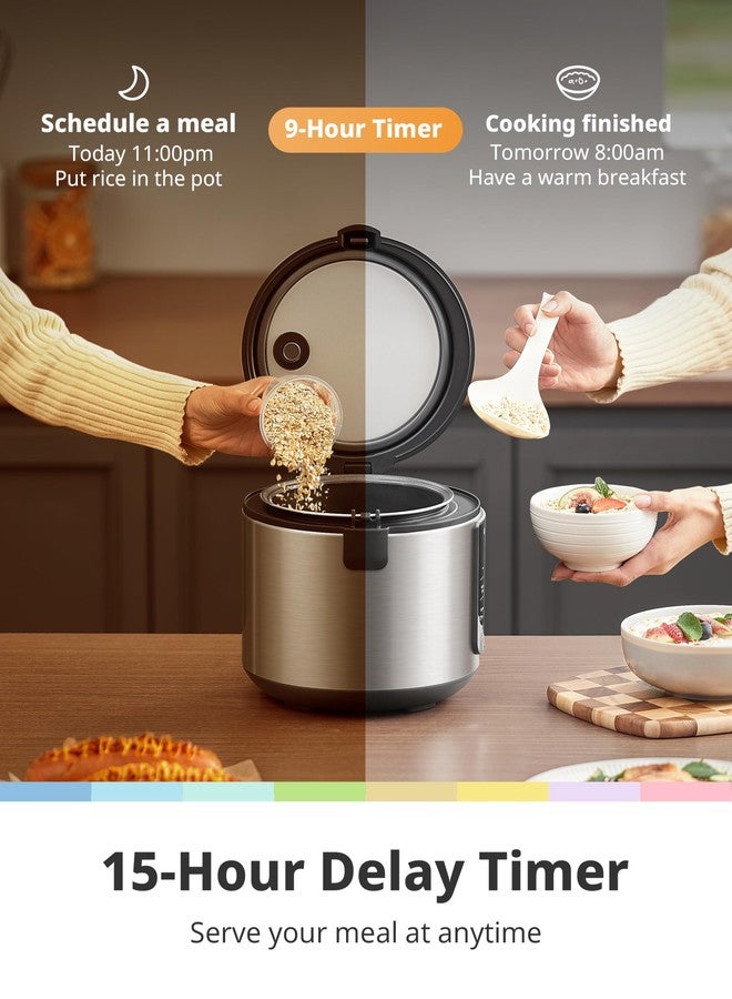 COMFEE' Rice Cooker, 6-in-1 Stainless Steel Multi Cooker, Slow Cooker, Steamer, Saute, and Warmer, 2 QT, 8 Cups Cooked(4 Cups Uncooked), Brown Rice, Quinoa and Oatmeal, 6 One-Touch Programs - Image 3