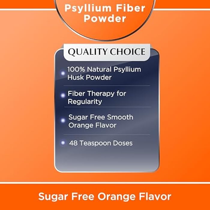 Quality Choice Sugar Free Fiber Powder Naturally Derived Vegetable Formula 48 Doses Orange Flavor - Image 3