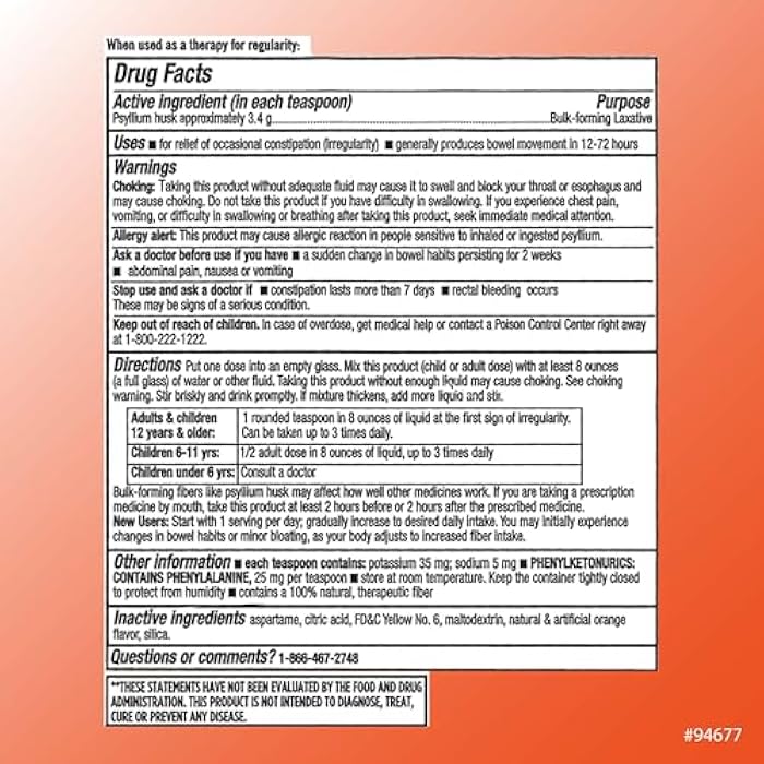 Quality Choice Sugar Free Fiber Powder Naturally Derived Vegetable Formula 48 Doses Orange Flavor - Image 2