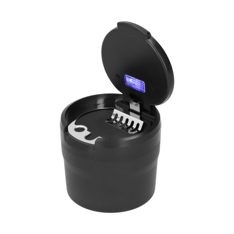 Car Ashtray: Black Stainless Steel Container - Smokeless With LED Light, Auto Pop-Up Lid, Compact Size for Car, Home, Office, Travel, Smokers - Image 1