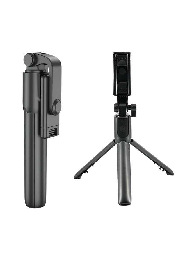 R1  Selfie Stick- Replaceable Battery Compatible with Android and iPhone - ABS + Stainless Steel - Black - Image 1