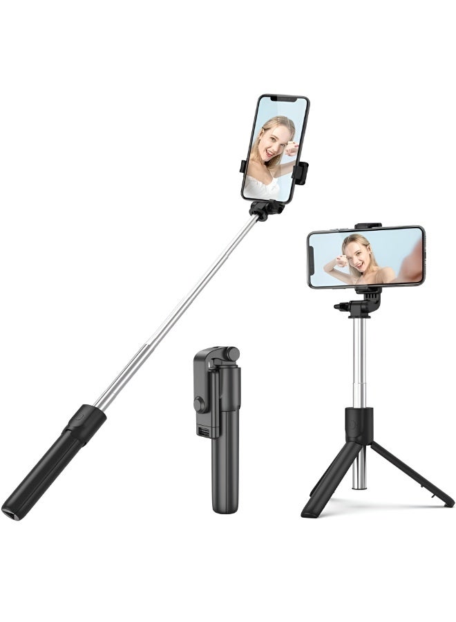 R1  Selfie Stick- Replaceable Battery Compatible with Android and iPhone - ABS + Stainless Steel - Black - Image 2