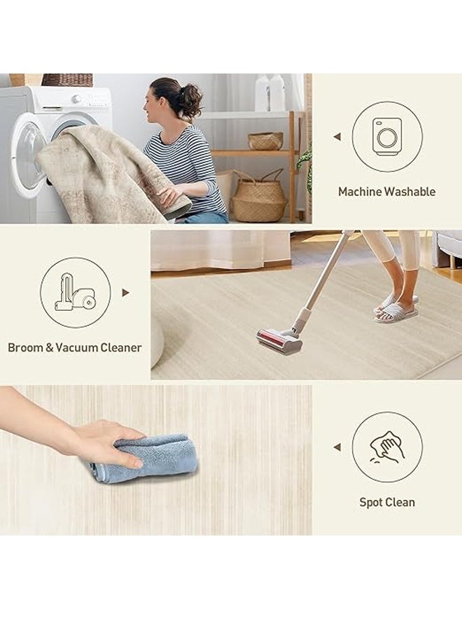 keke Simple Cream Large Area Fluffy Rug Carpet 200X340 CM  (Three Proof Cotton Based Loop Velvet) - Image 3