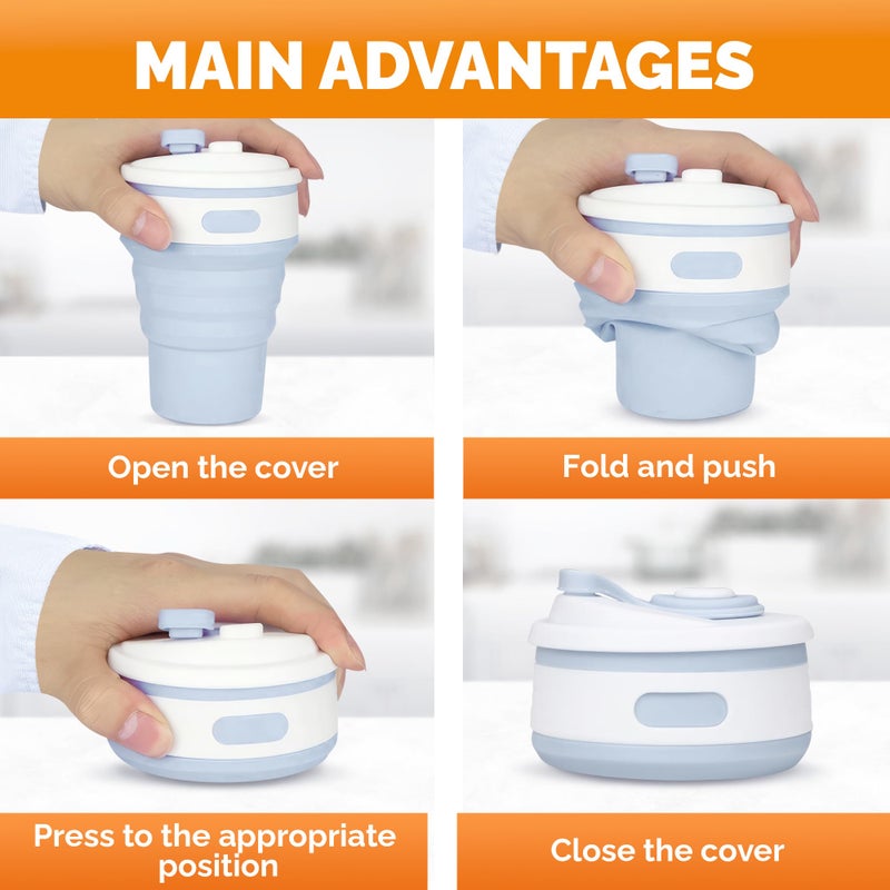 VIKROM 2Pcs Silicone Collapsible Travel Cup - 12oz Collapsible Cups for Traveling Camping Cups Collapsible Cups Foldable Silicone Cup Collapsible Cup with Lid Camping Cup Collapsible Drinking Cups for Travel - Image 5
