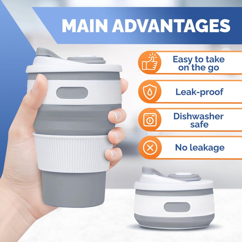 VIKROM 2Pcs Silicone Collapsible Travel Cup - 12oz Collapsible Cups for Traveling Camping Cups Collapsible Cups Foldable Silicone Cup Collapsible Cup with Lid Camping Cup Collapsible Drinking Cups for Travel - Image 4