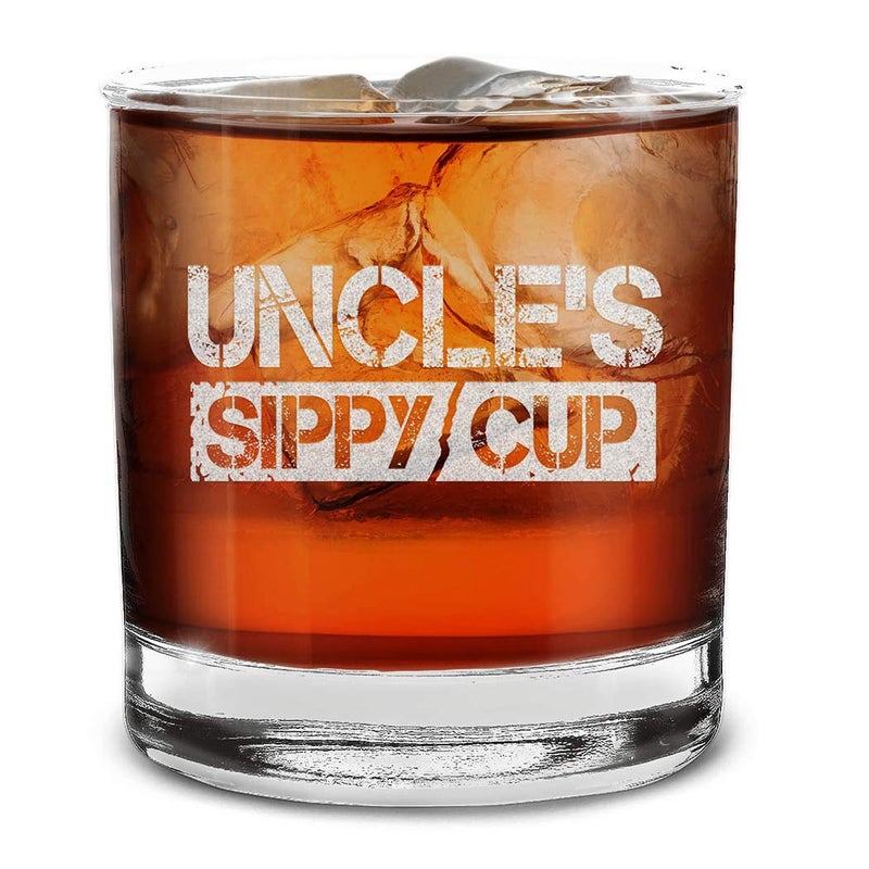 Shop4Ever shop4ever Uncles Sippy Cup Engraved Whiskey Glass Promoted To Uncle New Uncle 