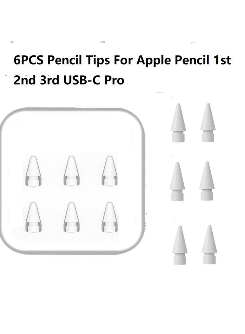 شابية 6 قطع رؤوس بديلة لقلم Apple Pencil 1st 2nd 3rd USB-C Pro، لأقلام Apple Pencil، رؤوس أقلام ناعمة مزدوجة 2B، رأس قلم تلوين، رأس قلم ستايلس بديل، لقلم Apple Pencil الجيل الأول والثاني لأجهزة iPad، أبيض - Image 1