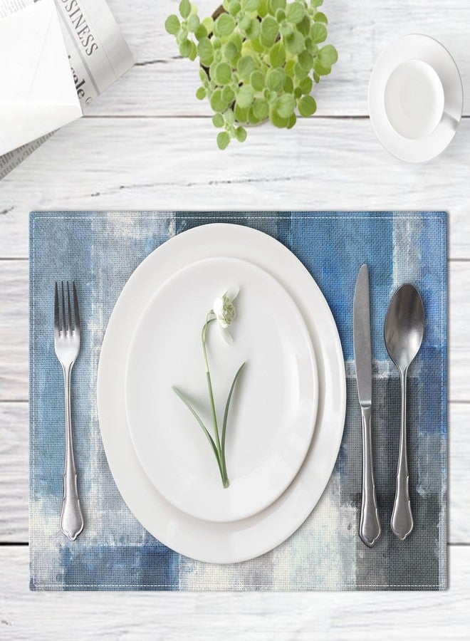 Emvency Farmhouse Placemats Set of 4, Abstract Blue and Gray Art Painting 12x18 Inch Table Mats for Outdoor Home Party Kitchen Dining Decoration - Image 4