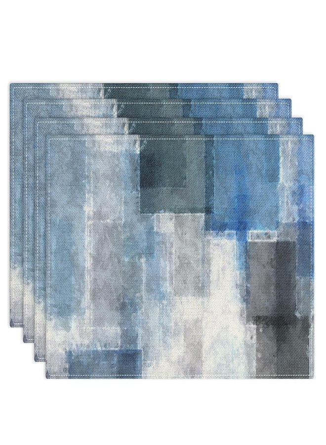 Emvency Farmhouse Placemats Set of 4, Abstract Blue and Gray Art Painting 12x18 Inch Table Mats for Outdoor Home Party Kitchen Dining Decoration - Image 1