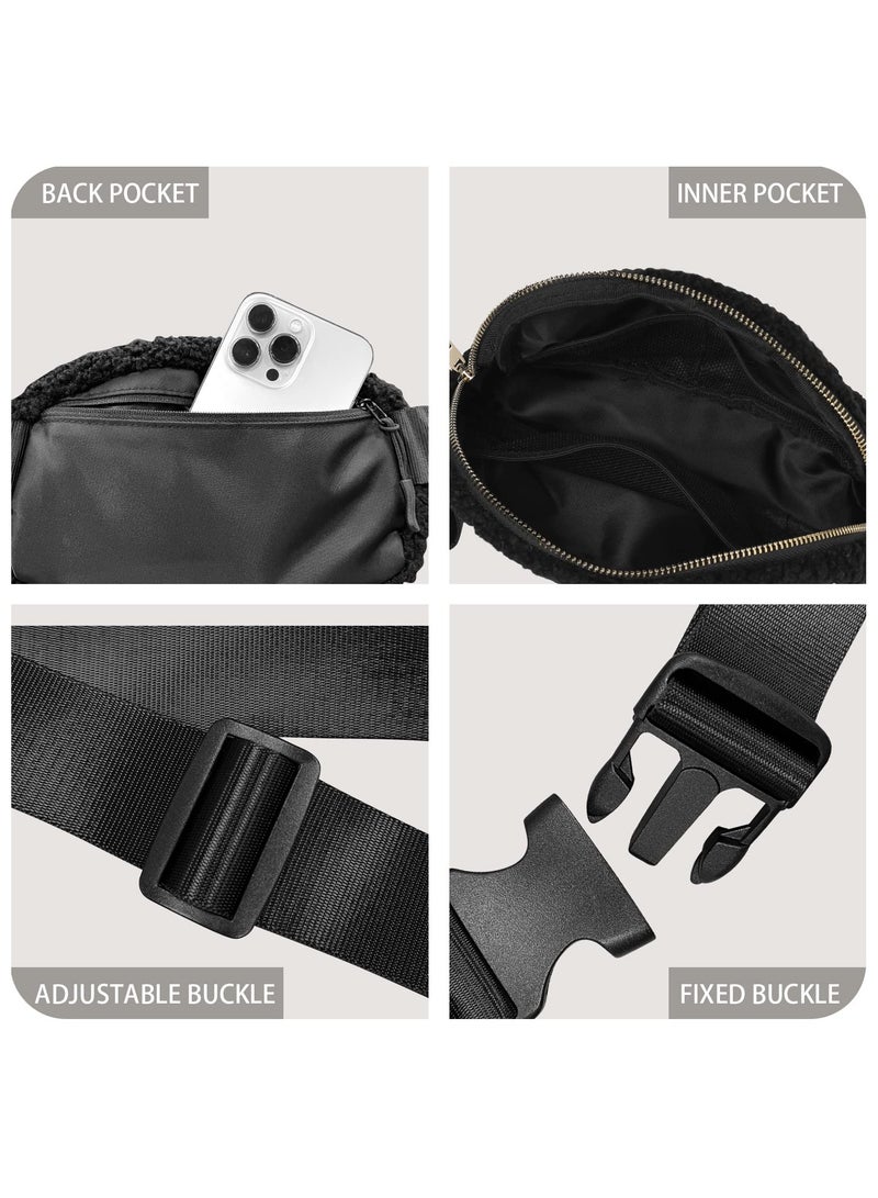 SYOSI Packs for Women with Adjustable Strap Watterproof Sherpa Belt Bag Winter Fashion Waist Packs Pack Everywhere Crossbody Bag Waist Bags for Workout Running Traveling Hiking Black - Image 4