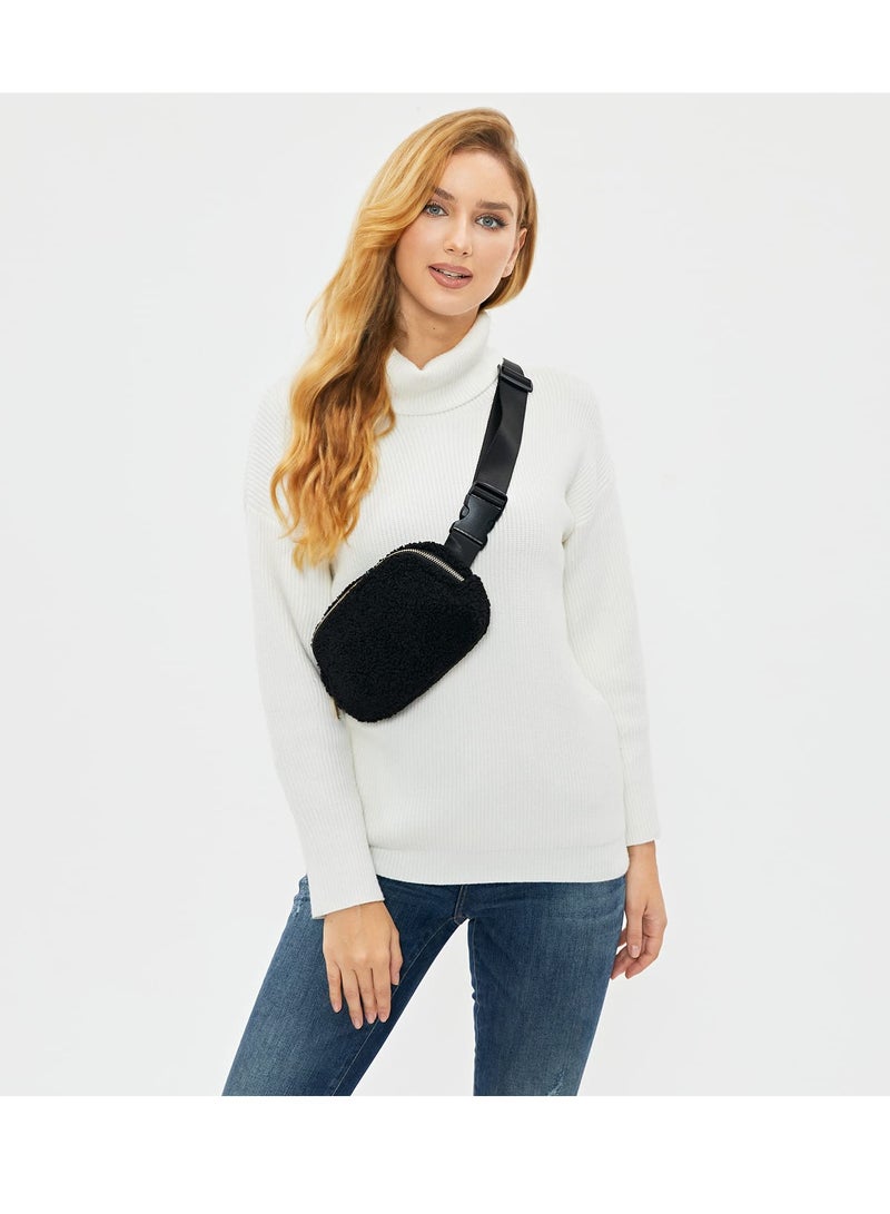 SYOSI Packs for Women with Adjustable Strap Watterproof Sherpa Belt Bag Winter Fashion Waist Packs Pack Everywhere Crossbody Bag Waist Bags for Workout Running Traveling Hiking Black - Image 5