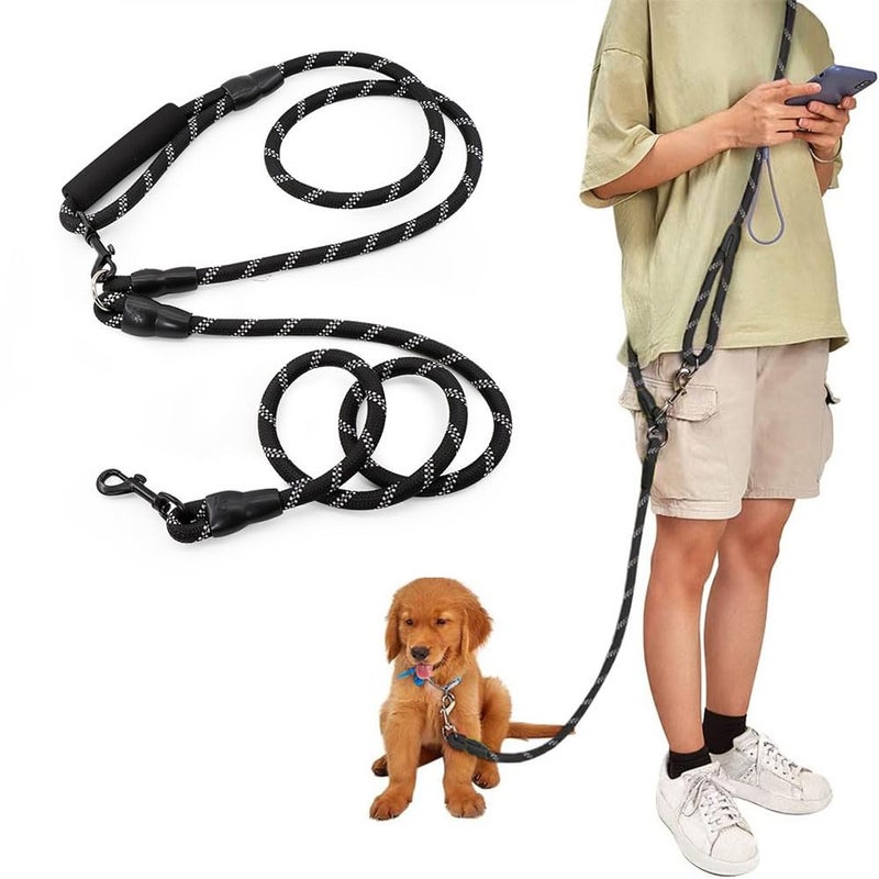 Versatile Crossbody Heavy Duty Dog Leash - Double Handle with Padded Handle, Lockable Metal Clip, Adjustable Pet Leash for Small, Medium, Large Dogs, Perfect for Walking, Running, Hiking