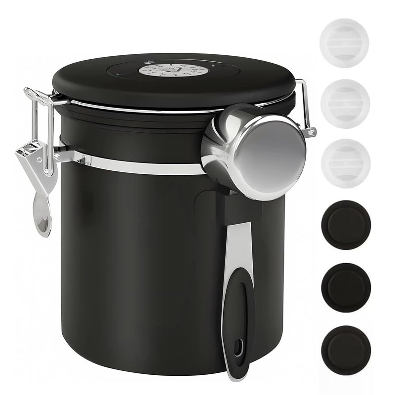 ShanSon Coffee Canister Airtight Coffee Container Stainless Steel Coffee Bean Storage Container with Scoop Coffee Canister for Beans Grounds Sugar Flour Tea Cereal16OZ Black