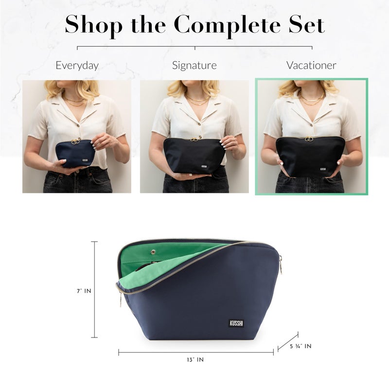 KUSSHI Washable Travel Makeup & Cosmetic Bag - Brush Organizer Sold Separately (Vacationer, Navy/Mint) - Image 5