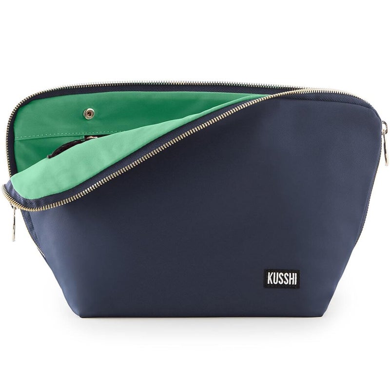 KUSSHI Washable Travel Makeup & Cosmetic Bag - Brush Organizer Sold Separately (Vacationer, Navy/Mint) - Image 1