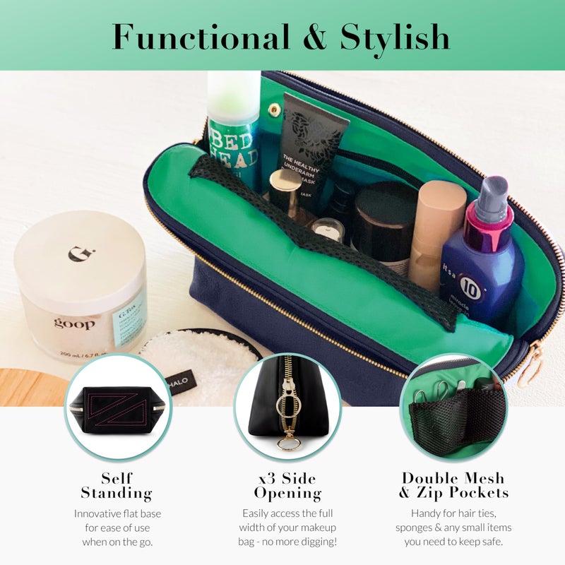 KUSSHI Washable Travel Makeup & Cosmetic Bag - Brush Organizer Sold Separately (Vacationer, Navy/Mint) - Image 3