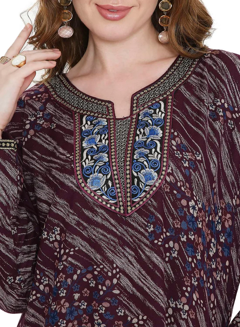 هانا آند سارا LONG VISCOSE MULTICOLOR DRESS PRINTED WITH A UNIQUE FLOWER DESIGN ARABIC KAFTAN JALABIYA