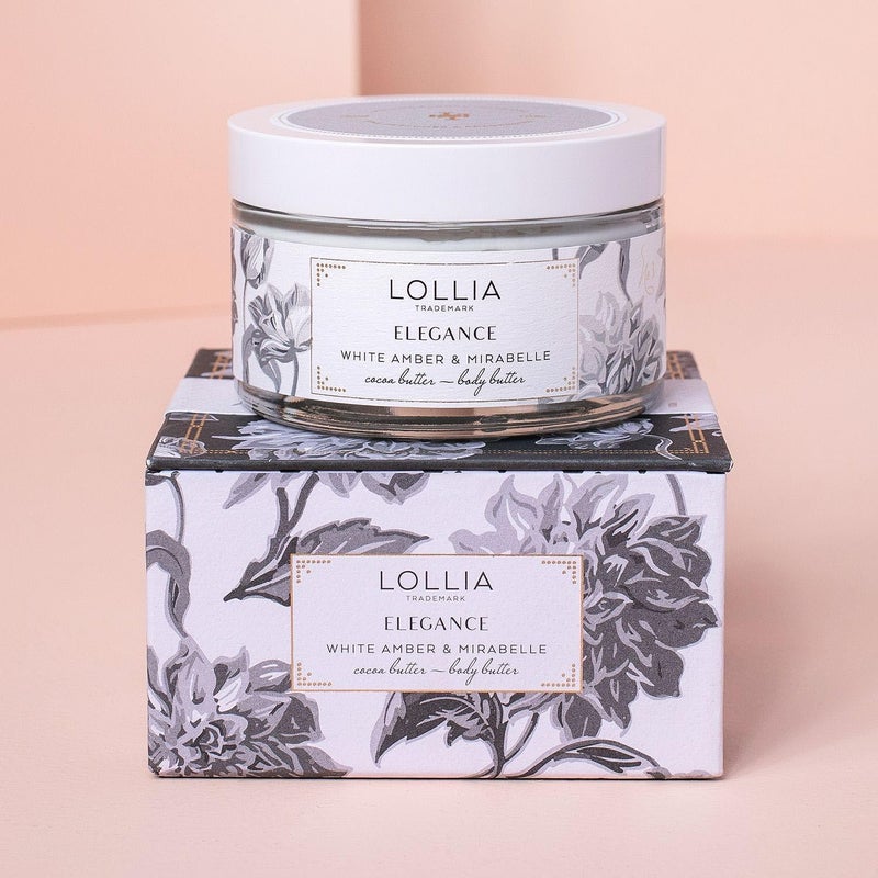 Lollia زبدة الجسم LOLLIA إيلغنس، 5.5 أونصة - العنبر الأبيض و ميرابيل - زبدة الشيا و زبدة الكاكاو، لوشن للجسم للنساء، مرطب للجسم مرطب و ناعم - Image 2