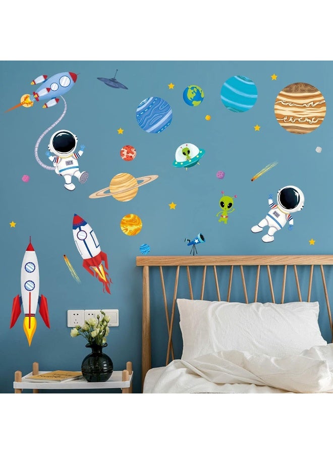 decalmile Outer Space Wall Decals Rocket Planets Astronaut Wall Stickers Baby Nursery Boys Bedroom Playroom Wall Decor - Image 3