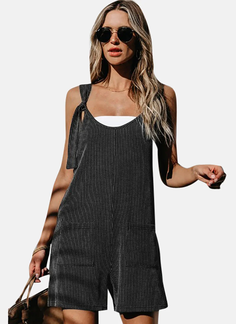 YUNIQEE Grey Striped Relaxed FitTie-up Jumpsuit