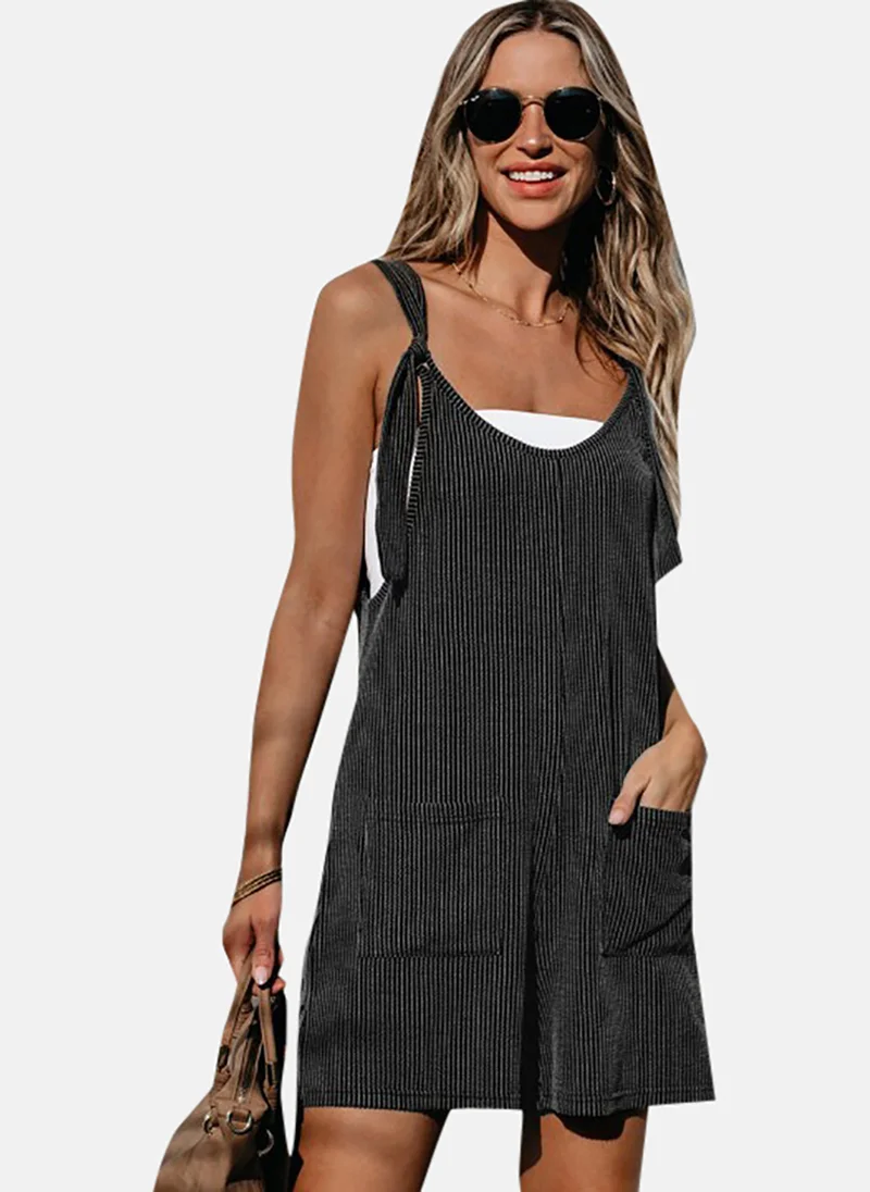 YUNIQEE Grey Striped Relaxed FitTie-up Jumpsuit