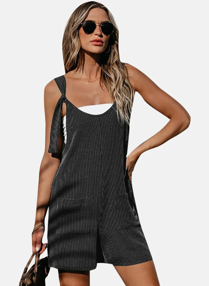 YUNIQEE Grey Striped Relaxed FitTie-up Jumpsuit