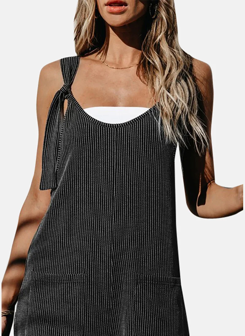 YUNIQEE Grey Striped Relaxed FitTie-up Jumpsuit