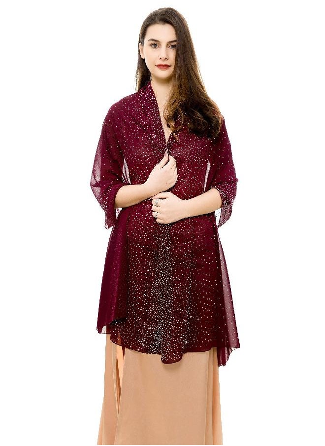 Reemonde REEMONDE Womens Pashmina Shawls and Wraps for Evening Dresses Chiffon Bridal Shawl for Wedding Dressy Rhinestones Sparkly Scarf (Burgundy)  - Image 1