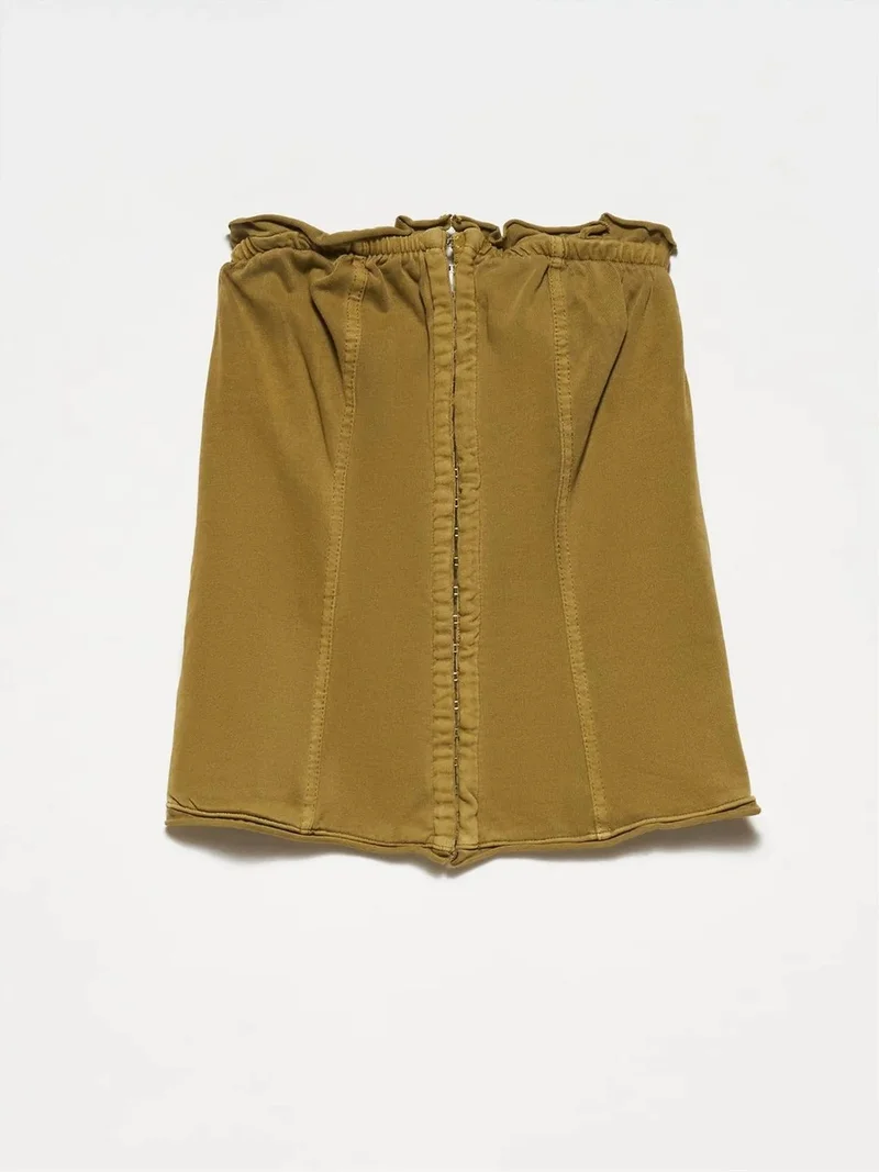 ديلفين DILVIN Women's Strapless Cropped Cotton Zip Top