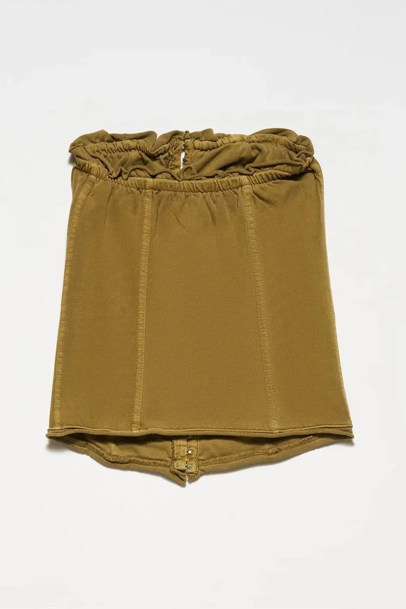 Dilvin Khaki Green DILVIN Women's Strapless Cropped Cotton Zip Top for Women | Best Price UAE