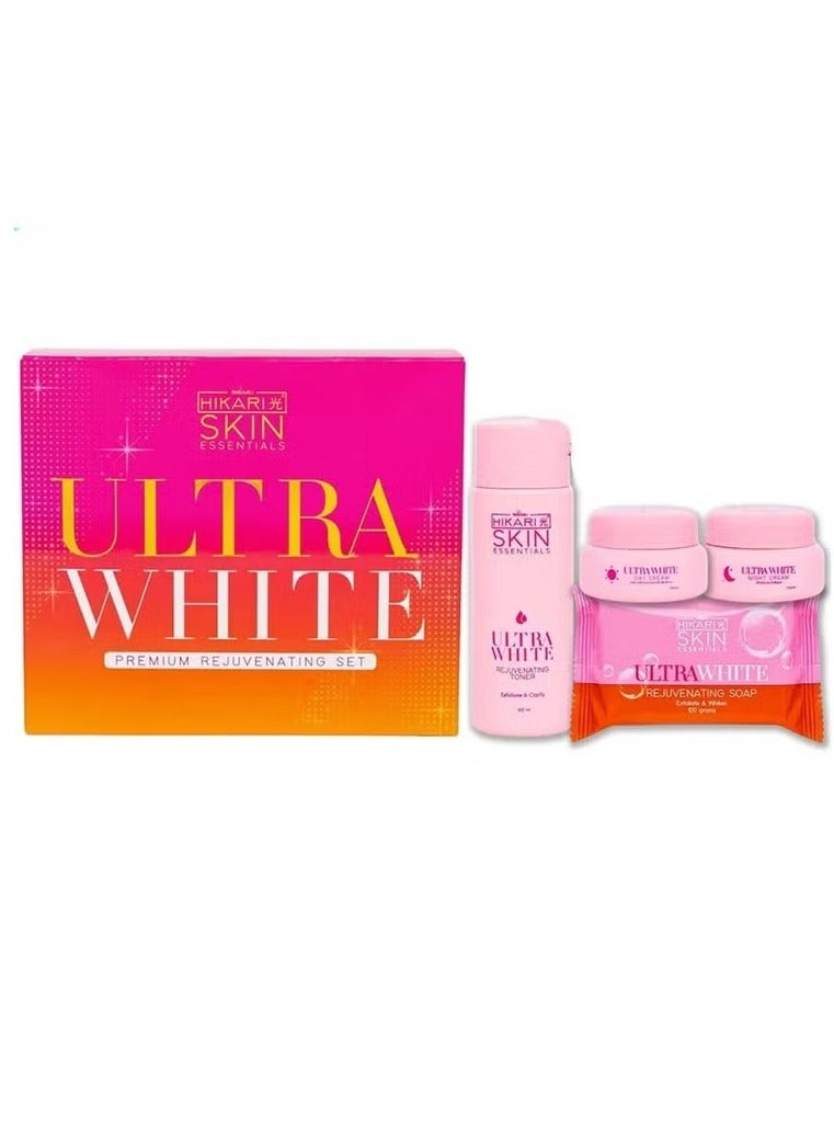 Hikari Skin Essentials Ultra White Set | 4-in-1 Rejuvenating Kit for Skin Brightening, Exfoliation & Clear Complexion - Image 1