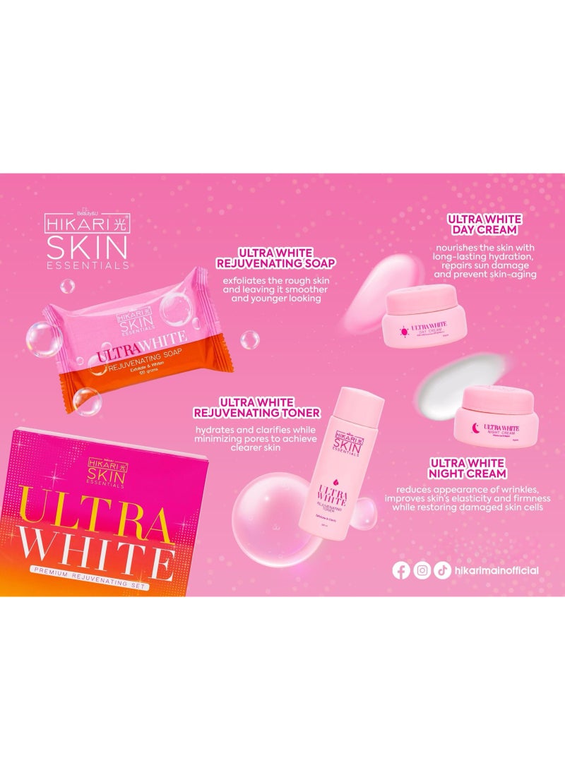 Hikari Skin Essentials Ultra White Set | 4-in-1 Rejuvenating Kit for Skin Brightening, Exfoliation & Clear Complexion - Image 3