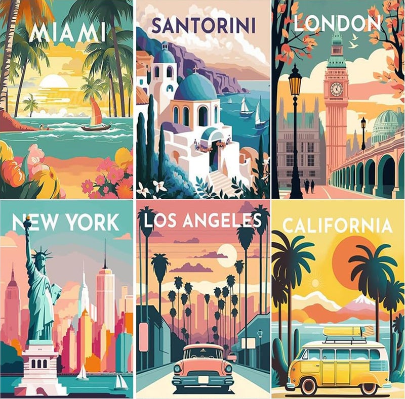 ARPADAMO 6 Pack Diamond Art Kits for Adults,5D City Travel Diamond Painting DIY Diamond Art Landscape Diamond Painting Art Kit for Adult,Round Full Drill Diamonds,Diamond Kit for Home Decor-12x16inch - Image 1