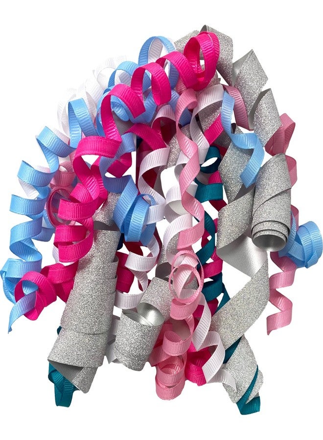 Jillson Roberts Self-Adhesive Curly Bows Gift Wrap Accessory, Pastel Silver Glitter/Lavender/Pastel Blue/White/Pink, 6-Count - Image 2