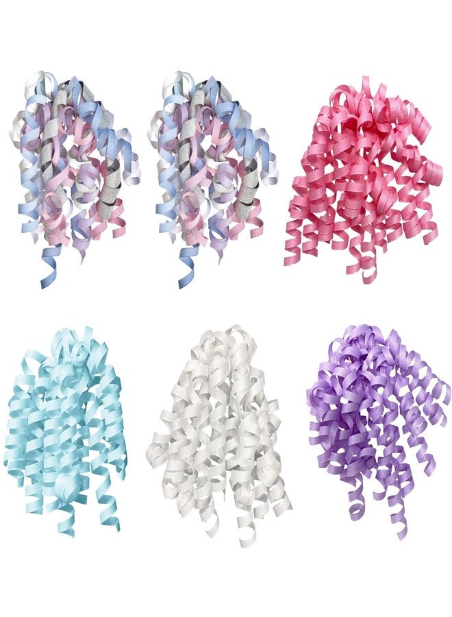 Jillson Roberts Self-Adhesive Curly Bows Gift Wrap Accessory, Pastel Silver Glitter/Lavender/Pastel Blue/White/Pink, 6-Count - Image 1
