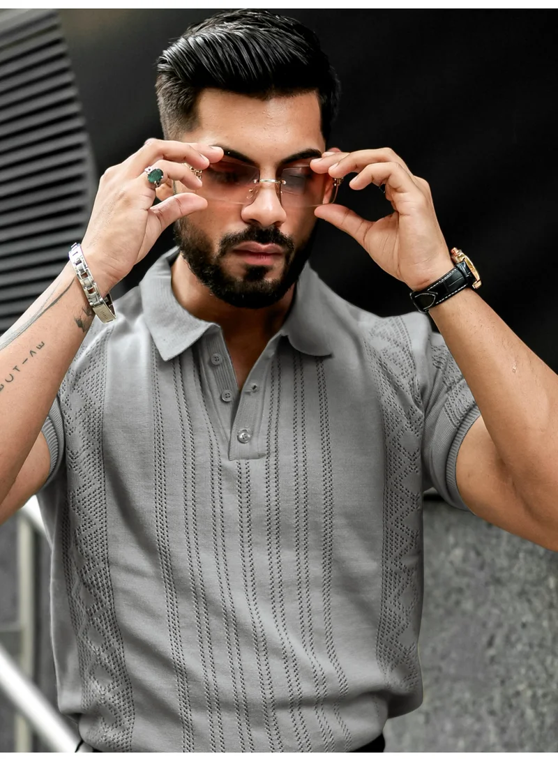 مانياك تيشيرت بولو رجالي قطن رمادي نصف كم