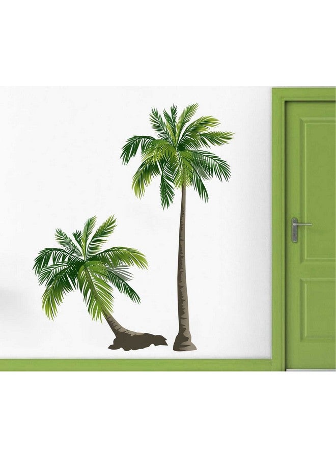 Rawpockets Rawpockets Decal ' Pair Coconut Trees' Multi-Color Large Size Wall Sticker(Material- PVC Vinyl Matte Finish,Wall Coverage Area -Height -80cm X Width -100cm)(Pack of 1) - Image 1