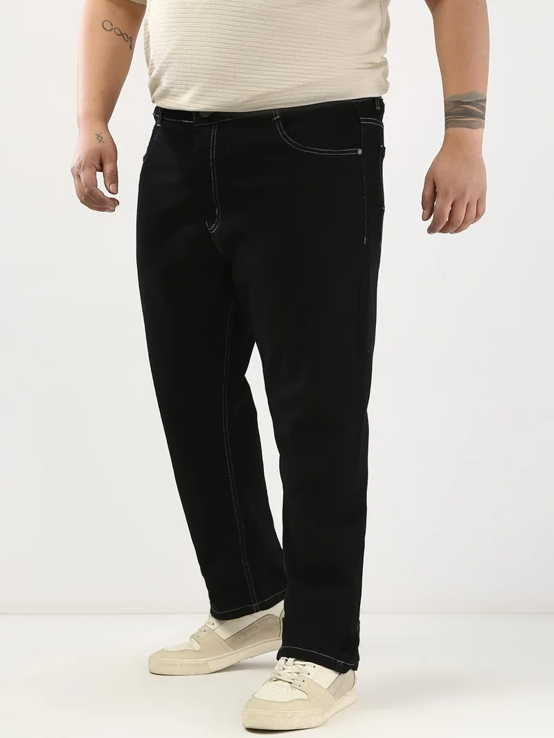 Urbano Fashion  Urbano Plus Men's Black Straight Fit Washed Jeans Stretchable  | Best Price UAE