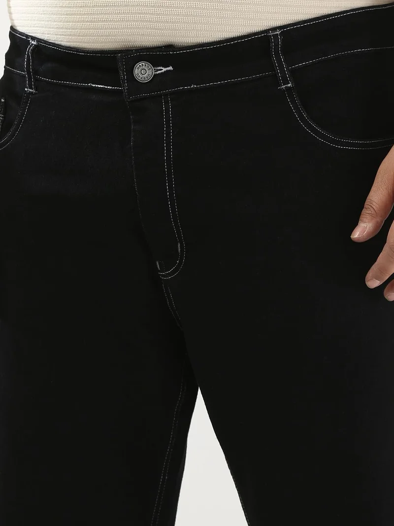 Urbano Fashion  Urbano Plus Men's Black Straight Fit Washed Jeans Stretchable  | Best Price UAE