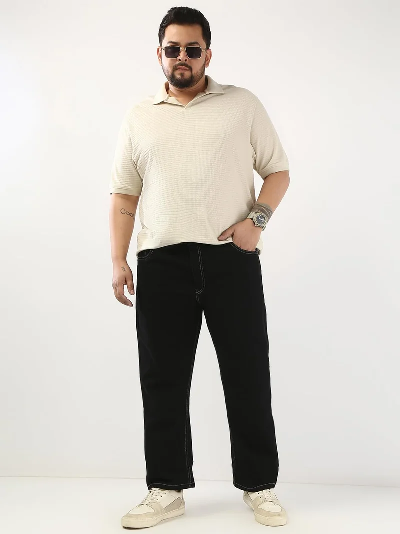 Urbano Fashion  Urbano Plus Men's Black Straight Fit Washed Jeans Stretchable  | Best Price UAE